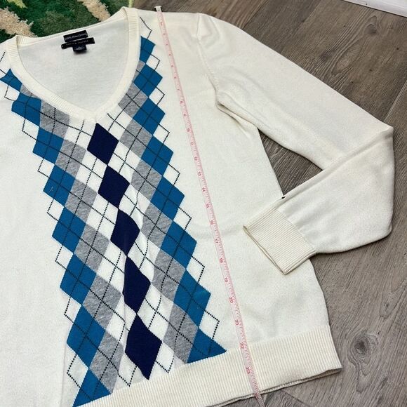 Tommy Hilfiger V-Neck Argyle Pima Cotton Preppy Golf Sweater - Picture 11 of 14